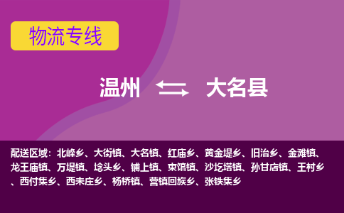 温州到大名县物流公司,温州到大名县货运,温州到大名县物流专线